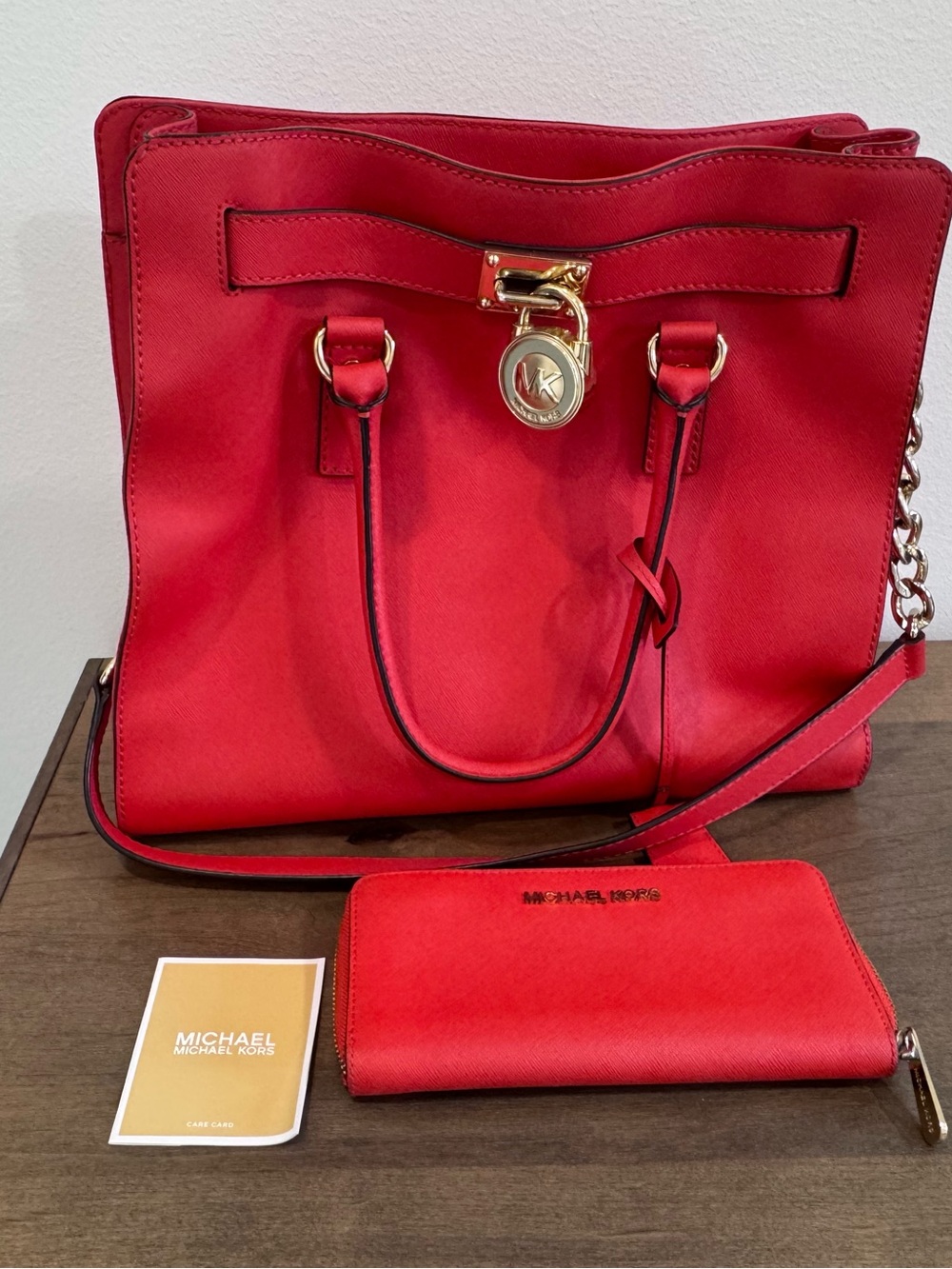 Michael Kors Red Saffiano Leather Tote with Wallet